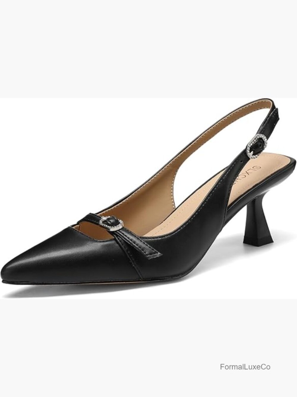 Kitten Heels Slingback Closed Toe Pumps Low Heel Ankle Strap Dress Shoes